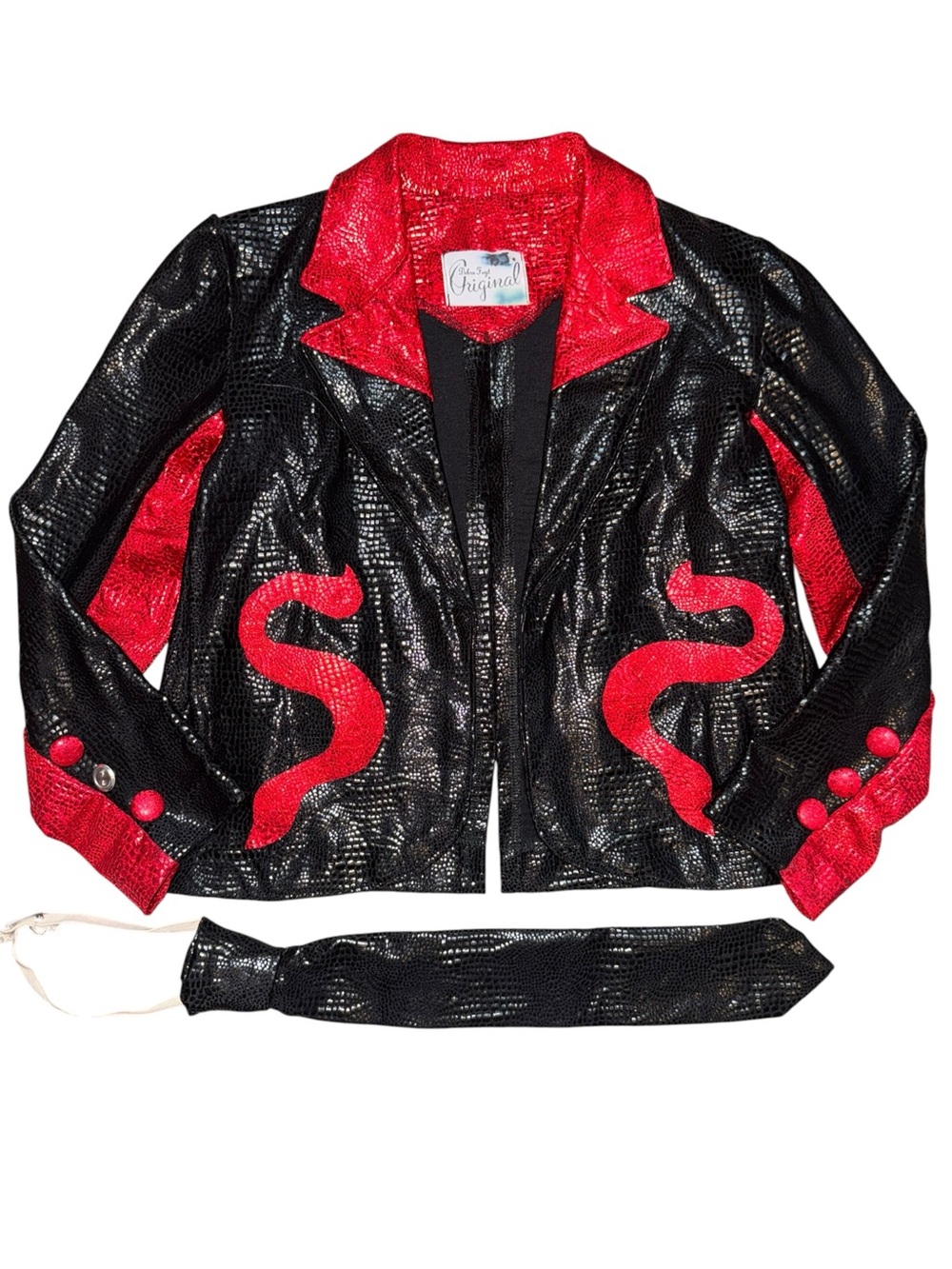 Debra Fayt Originals Black Red Cropped Statement Jacket/Tie Women’s XS Vintage